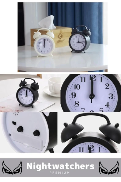 Deluxe Yüksek Sesli Alarmlı Pilli Dekoratif Çift Çanlı Mini Masaüstü Analog Dekoratif Çalar Saat - 3
