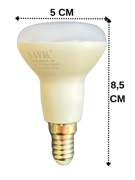 (10 Adet) Şavk 6W (37W) Beyaz Işık (6500K) E14 Duylu (İnce Duy) Led R50 Ampul - Resim 3