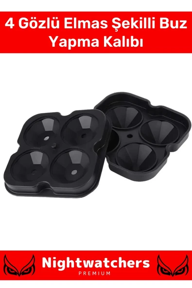 Deluxe Seri 4 Gözlü Kırılmaz Esnek Silikon Kokteyl İçecek Elmas Şekilli Buz Yapma Kalıbı Buzluk
