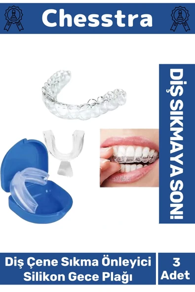 Kutulu Diş Çene Sıkma Gıcırdatma Gece Plağı Koruyucu Önleyici Dişlik Uyku Silikon Aparatı 3 Adet