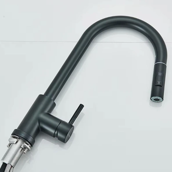 Venita Siyah Spiralli Mutfak Eviye Bataryası Dekor Musluk Çift Akış Sistemli - Resim 7