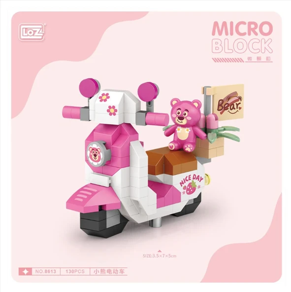 130 Parça Mikro Bloklar Pembe Motorsiklet 10+ Yaş - 2