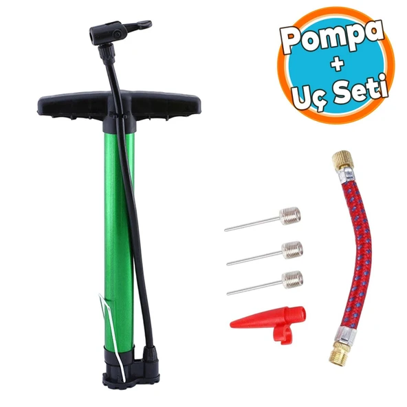 Bisiklet Pompa Seti El Tipi Ayak Tutamaklı Hava Top Şişirme Plastik Başlıklı Borulu İğne Uçlu 30 cm