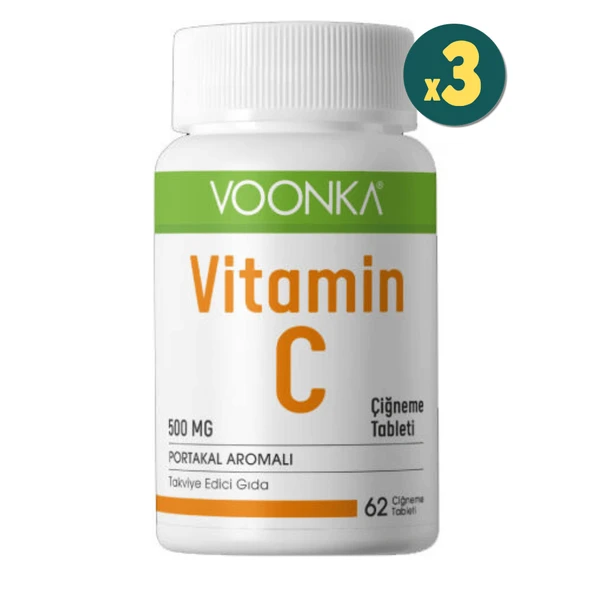 Voonka Vitamin C Çiğneme Tableti Vitamin C İçeren Portakal Aromalı 62 Tablet 3 Adet