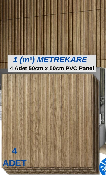 1m² (50cmx50cm 4 Adet)Kahverengi 3D ABS PVC Malzeme Dayanıklı Duvar Paneli Silinebilir Lambiri Panel