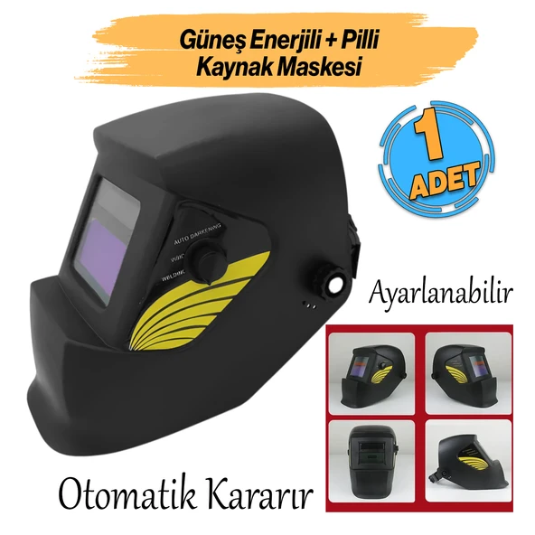 Güneş Enerjili Pilli Otomatik Kararan Baş Maskesi Siperlik Kartuşlu Kaynak Gözlüğü Ayarlanabilir