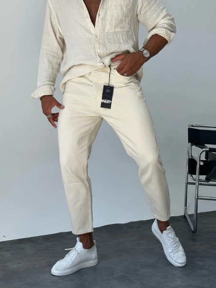 Bej Boyfriend Pantolon