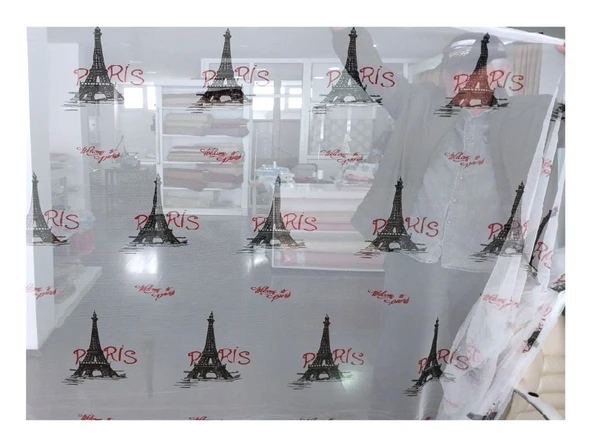 Taç tül perde-Paris motifli - 4