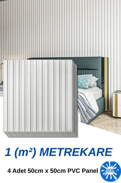 1m² (50cmx50cm 4 Adet) Beyaz 3D ABS PVC Malzeme Dayanıklı Duvar Paneli Silinebilir Lambiri Panel