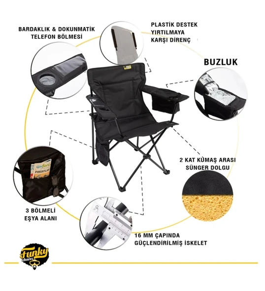 Cool Ice Siyah Lüks Kamp Sandalyesi - Resim 5