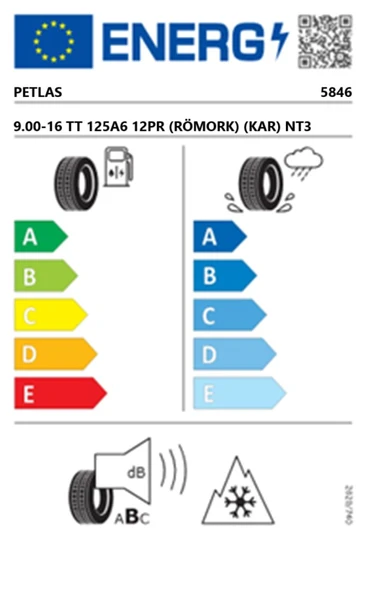 Petlas 9.00-16 TT 125A6 12PR (RÖMORK) (KAR) NT3 Römork Lastiği (Üretim Tarihi:2025) - 2
