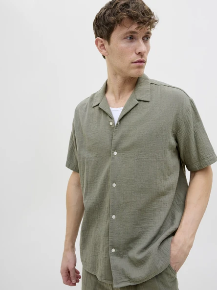 JACK JONES Erkek Pamuklu Kısa Kollu Gömlek 12274798