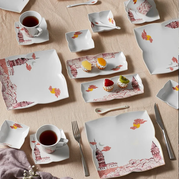 Karaca Sevda 32 Parça 6 Kişilik Kare Kahvaltı Takımı