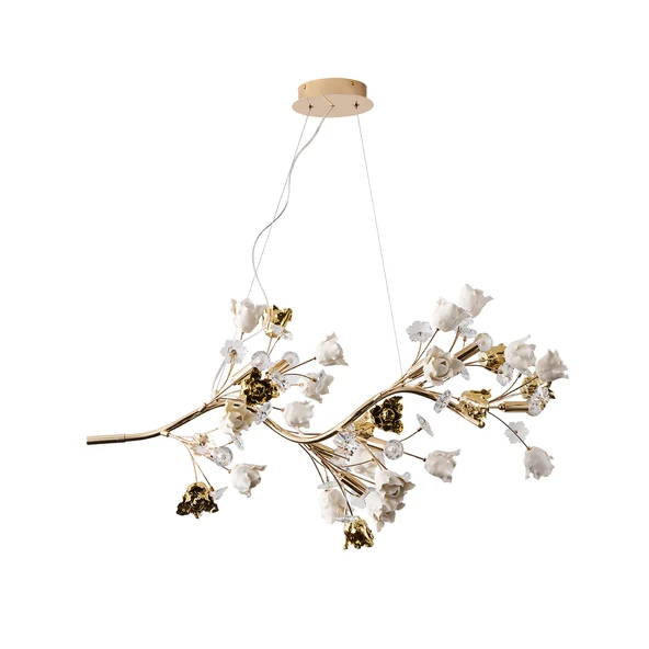 Apliqa Faxon 9'lu Gold Çiçek Desenli Modern Sıralı Yemek Masası Üstü Sarkıt Salon Avize ürün görseli