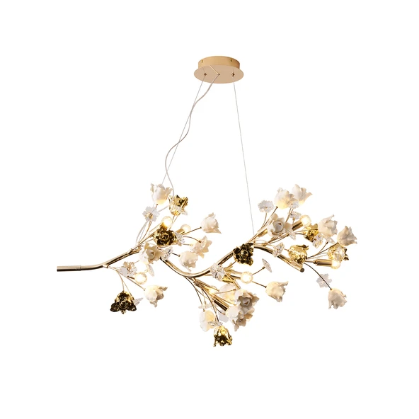 Apliqa Faxon 9'lu Gold Çiçek Desenli Modern Sıralı Yemek Masası Üstü Sarkıt Salon Avize - Resim 3