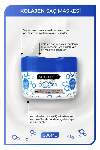 Kolajen Saç Maskesi 500 ML - Zayıf ve Kırılgan Saçlar İçin - mrfs - 2