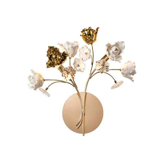 Faxon 2'li Gold Çiçek Desenli Modern Yatak Başı Salon Aplik - 2
