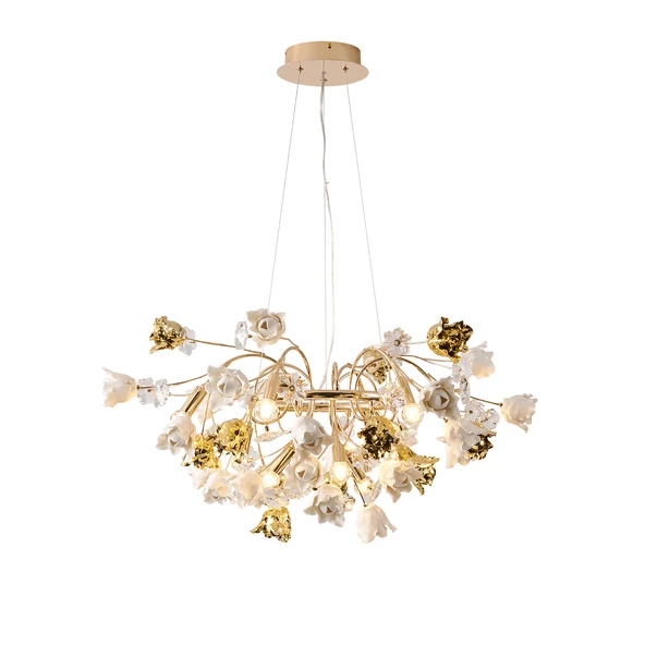 Apliqa Faxon 9'lu Gold Çiçek Desenli Modern Yuvarlak Sarkıt Salon Avize - Resim 2