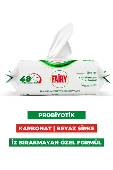 Fairy Power Wipes Yüzey Temizleme Mendili 100 Yaprak | Beyaz Sabun | Beyaz Sirke & Karbonat - 2
