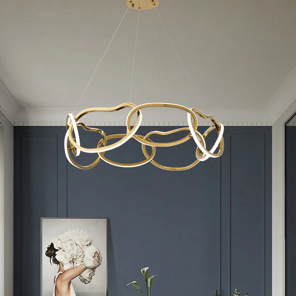 Apliqa Quon 8'li Gold 150 Watt Yuvarlak Modern Sarkıt Salon Led Avize ürün görseli