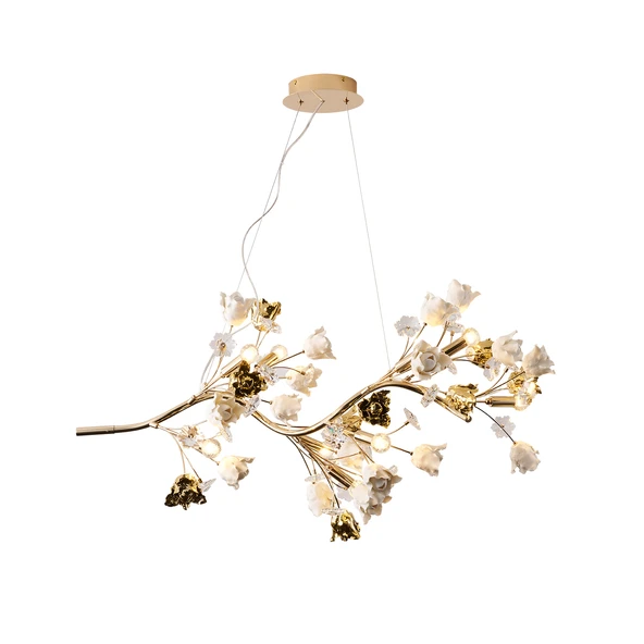 Apliqa Faxon 9'lu Gold Çiçek Desenli Modern Sıralı Yemek Masası Üstü Sarkıt Salon Avize - Resim 2