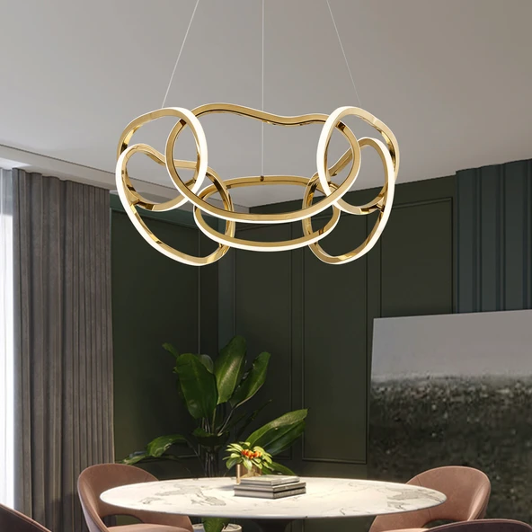 Apliqa Quon 6'lı Gold 110 Watt Yuvarlak Modern Sarkıt Salon Led Avize ürün görseli