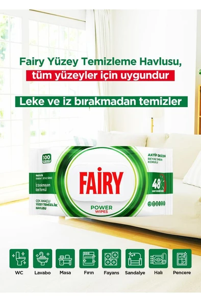 Fairy Power Wipes Yüzey Temizleme Mendili 100 Yaprak | Beyaz Sabun | Beyaz Sirke & Karbonat - 4