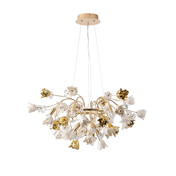 Apliqa Faxon 9'lu Gold Çiçek Desenli Modern Yuvarlak Sarkıt Salon Avize ürün görseli