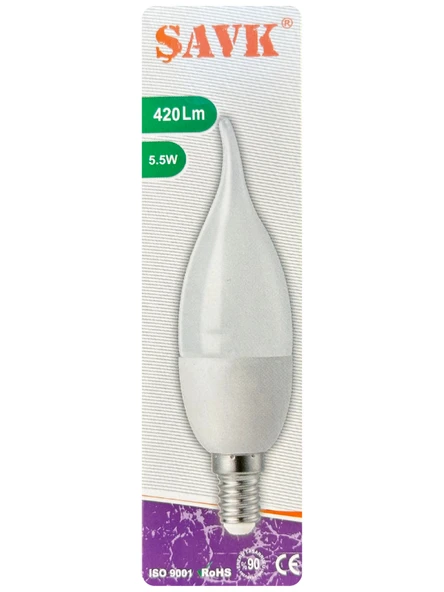 (1 Adet) Şavk 5,5W (37W) Beyaz Işık (6500K) E14 Duylu (İnce Duy) Led Kıvrık Ampul