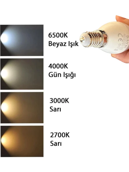 (4 Adet) Şavk 5,5W (37W) Beyaz Işık (6500K) E14 Duylu (İnce Duy) Led Kıvrık Ampul - Resim 5