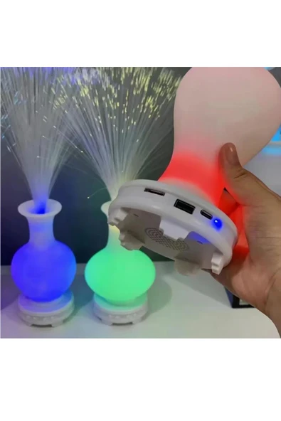 Bluetooth Hoparlör Püsgüllü Vazo Tasarımlı Kumandalı 17 Çeşit Rengarenk RGB Ledli Zarif - 2
