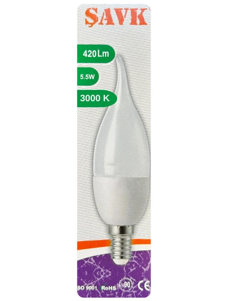 (10 Adet) Şavk 5,5W (37W) Sarı Işık (3000K) E14 Duylu (İnce Duy) Led Kıvrık Ampul - Resim 2