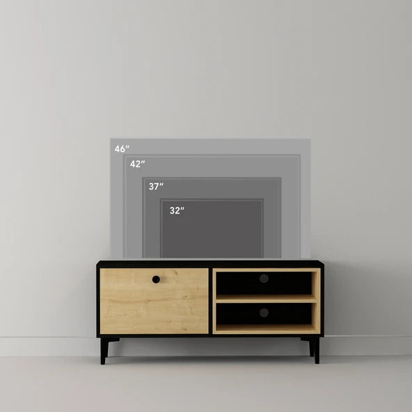 Selis T004 Modern TV Sehpası – Ahşap Siyah/Safir Meşe - 120 cm - 3