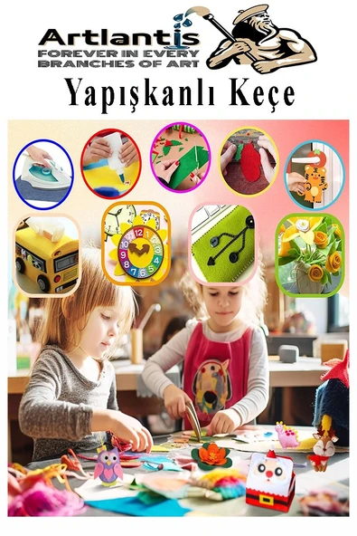 Açık Yeşil Yapışkanlı Keçe 50x70 cm 3 Adet 2.0 mm Kendinden Yapışkanlı Renkli Hobi Keçesi Elişi Keçe Kumaşı Anasınıfı - 4