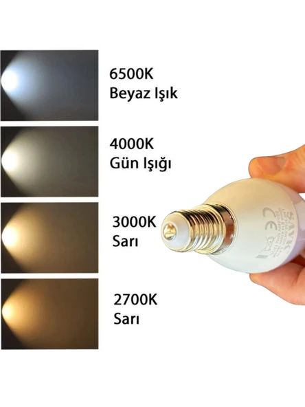 (8 Adet) Şavk 5,5W (37W) Sarı Işık (3000K) E14 Duylu (İnce Duy) Led Kıvrık Ampul - Resim 5