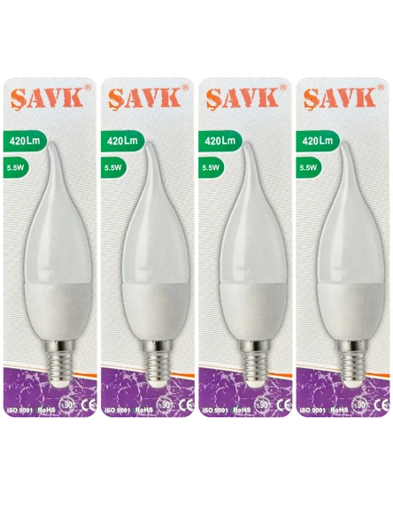 (4 Adet) Şavk 5,5W (37W) Beyaz Işık (6500K) E14 Duylu (İnce Duy) Led Kıvrık Ampul ürün görseli
