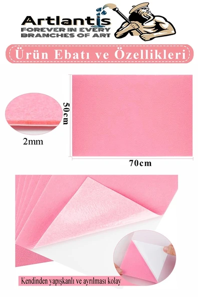 Açık Yeşil Yapışkanlı Keçe 50x70 cm 3 Adet 2.0 mm Kendinden Yapışkanlı Renkli Hobi Keçesi Elişi Keçe Kumaşı Anasınıfı - 3