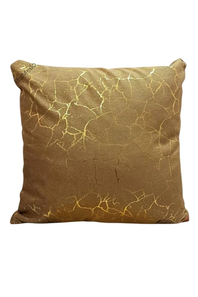 Altın Varaklı Yaldızlı Dekoratif Şık Tekli Kırlent Kılıfı  - KAHVE - 3