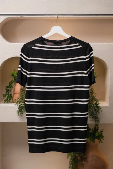 San&Fa Bisiklet Yaka Çizgili Rayon Kumaş Slimfit T-shirt - 7