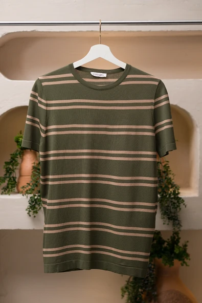 San&Fa Bisiklet Yaka Çizgili Rayon Kumaş Slimfit T-shirt - 12