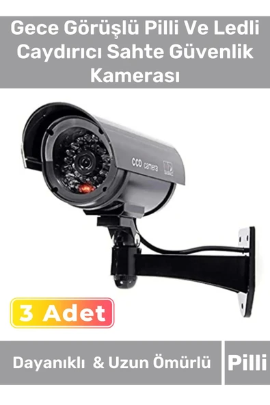 Lüks Ev Apartman Bahçe İş Yeri Gece Görüşlü Pilli Ledli Caydırıcı Oyuncak Güvenlik Kamerası 3'lü Set