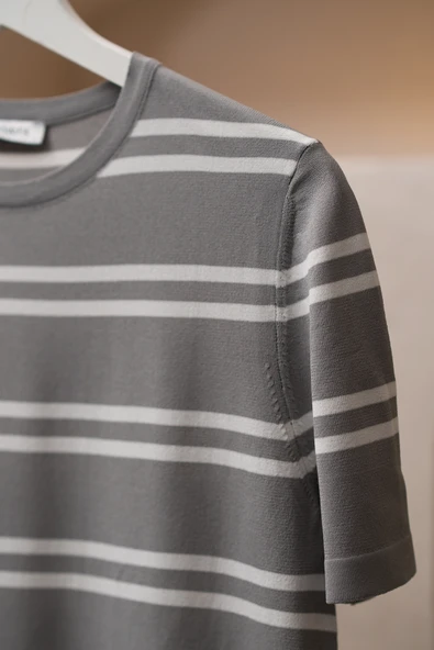 San&Fa Bisiklet Yaka Çizgili Rayon Kumaş Slimfit T-shirt - 10