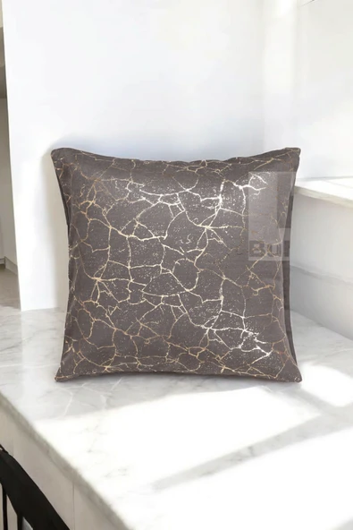 Altın Varaklı Yaldızlı Dekoratif Şık Tekli Kırlent Kılıfı  - FÜME