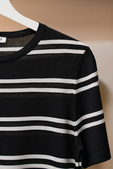 San&Fa Bisiklet Yaka Çizgili Rayon Kumaş Slimfit T-shirt - 6