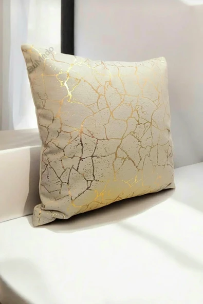 Altın Varaklı Yaldızlı Dekoratif Şık Tekli Kırlent Kılıfı  - SARI - 2