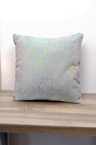 Altın Varaklı Yaldızlı Dekoratif Şık Tekli Kırlent Kılıfı  - AÇIK GRİ