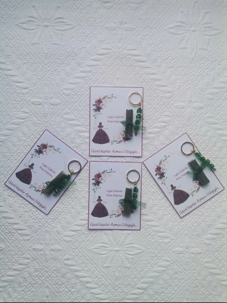 72 Adet Kişiye Özel Kına Hatırası Yeşil Anahtarlık ve Paketlenmiş Kına Dağıtmalık Hediyelik