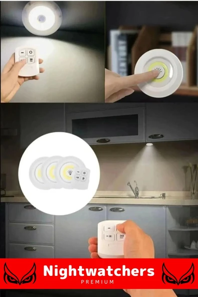 Lüks Av Kamp Ev Okul Araba Otel Pilli Uzaktan Kumandalı Yapışkanlı Dayanıklı 3'lü Led Spot - 1 Adet - 4