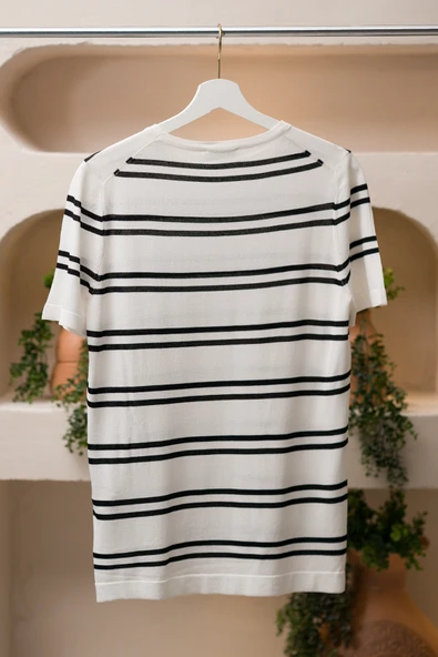 San&Fa Bisiklet Yaka Çizgili Rayon Kumaş Slimfit T-shirt - 4