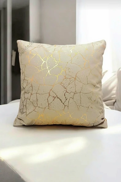 Altın Varaklı Yaldızlı Dekoratif Şık Tekli Kırlent Kılıfı  - SARI